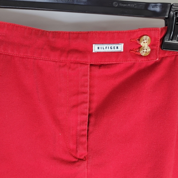Womans Tommy Hilfiger Red Knee Length Cotton Skirt Offset Button Closure Size 12 - Picture 5 of 11